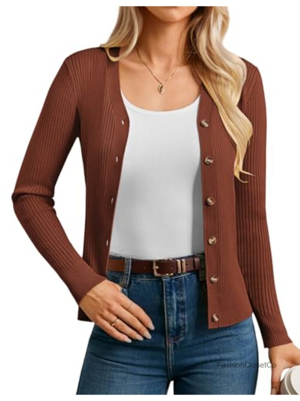 Women's Ribbed Knit Cardigan Long Sleeve V Neck Button Up Sweater